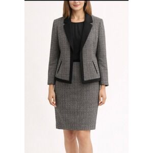 Tahari Arthur S Levine Womens Black White Tweed Skirt Suit Set Size 18W Business